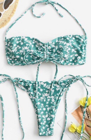 Zaful Swim Zaful Multiway Ditsy Print Cinched String Bikini